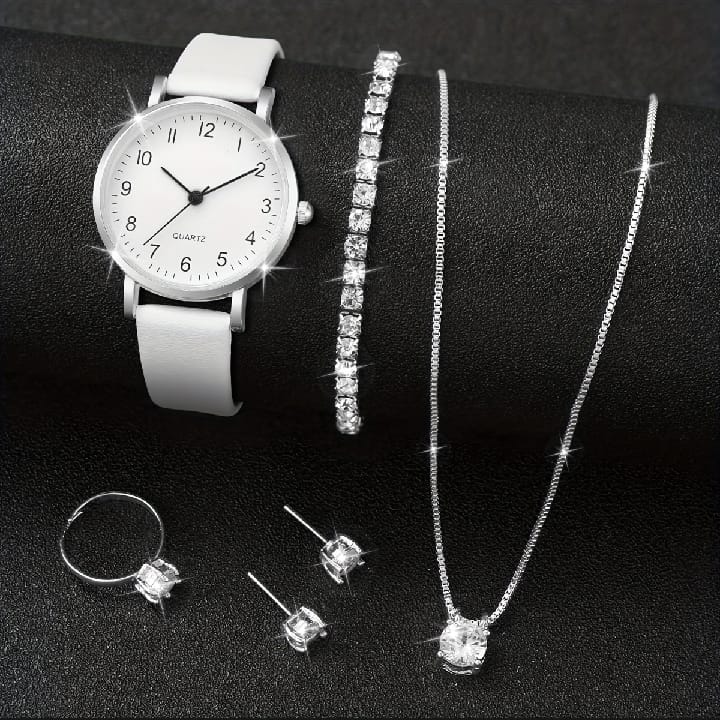 Silver Serenity: Sophisticated Timepiece & Jewelry Set